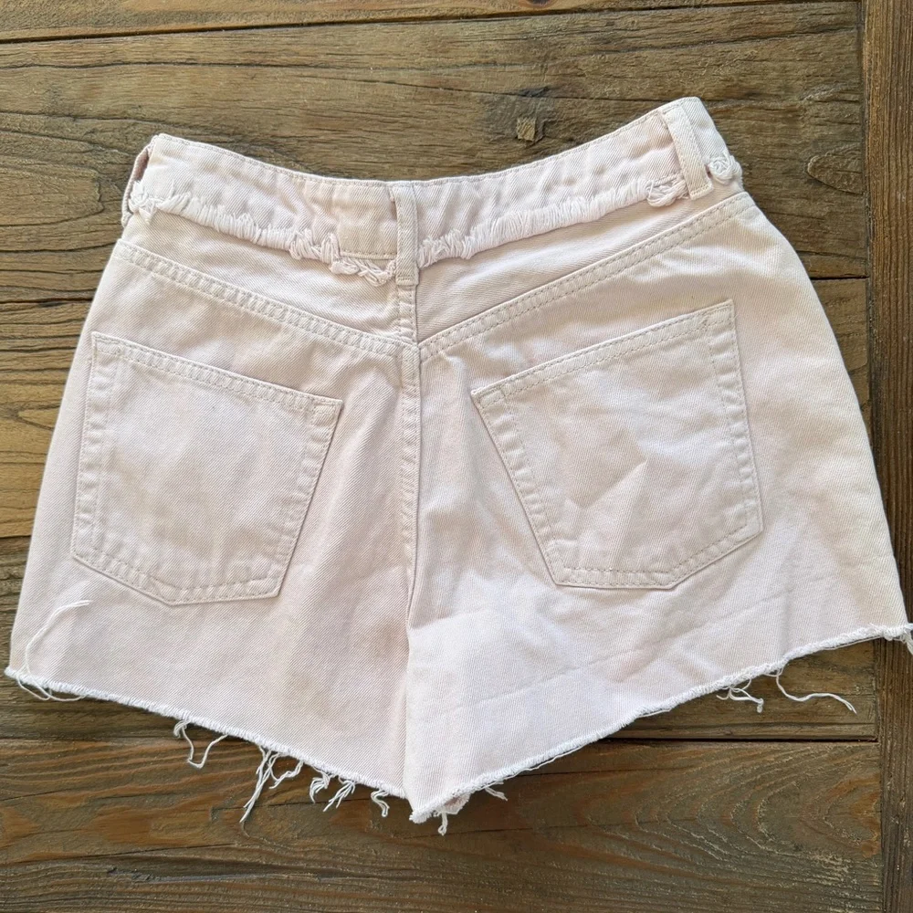 Topshop Light‎ Pink Frayed Jean Shorts